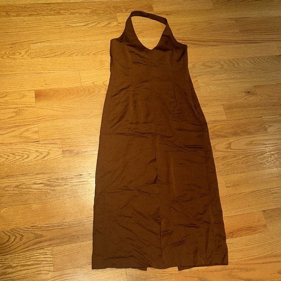 Zara Brown Satin Halter Neck Dress Size S - Picture 3 of 9